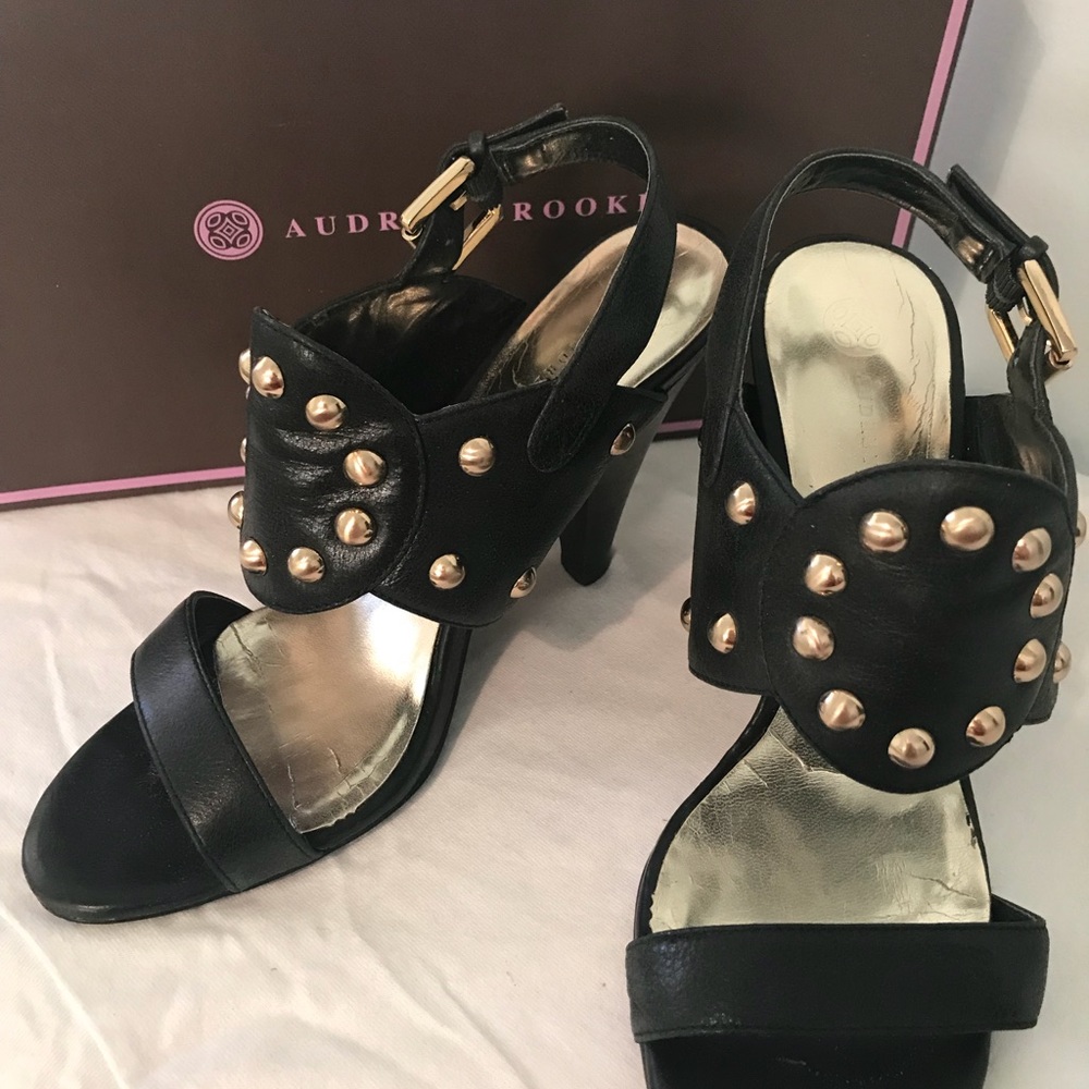 Audrey Brooke black with gold studs heels.